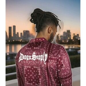 Dogg Supply by Snoop Dogg Men's‎ Red Bandana Print Pajama Shirt Top Size M